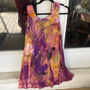 Metallic Tie-Dye Slip Dress in Purple, Gold